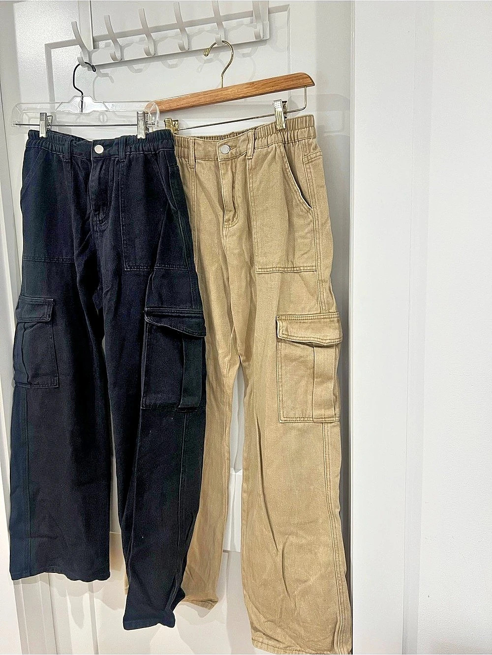 2 Pairs of Women's 100% Cotton Cargo Pants Beige & Black Like New